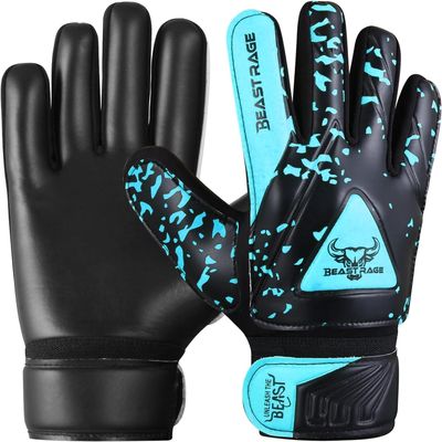 BEAST RAGE Goalkeeper Gloves for Kids, Boys & Youth, Soccer Goalie Gloves with Double Wrist Support, Strong Grip and Padding (Aqua, Gray, Size 8 (M/L))