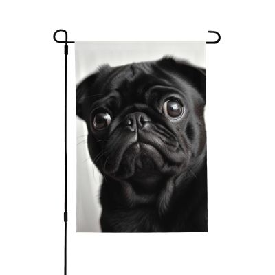 Garden Flag with Cute Black Pug Print, 71.1 x 101.6 cm, Double-Sided Outdoor Flag