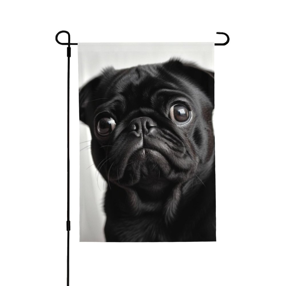 Garden Flag with Cute Black Pug Print, 71.1 x 101.6 cm, Double-Sided Outdoor Flag