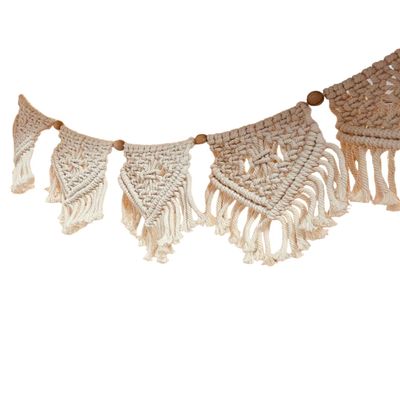 Macramé Camping Pennant Banner – Vintage Boho Décor – Camper, Vanlife, Wedding Gift – Knotenliebe (7 Pennants, Unbrushed, Natural)