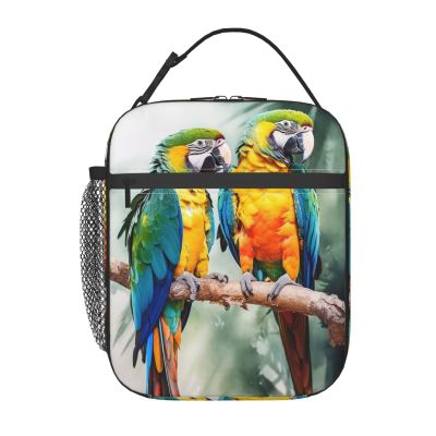 Reusable Insulated Lunch Bag with Parrot Print for Work, Picnics & Travel