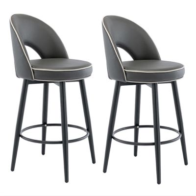 Bar Stools, 62 cm Counter Height, Swivel, Set of 2, Nappa Leather, Black Metal Legs