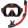 Adult Snorkel Set with Anti-Leak, Anti-Fog Tempered Glass Panoramic Mask, Dry Snorkel and Carrying Bag, Red view 1