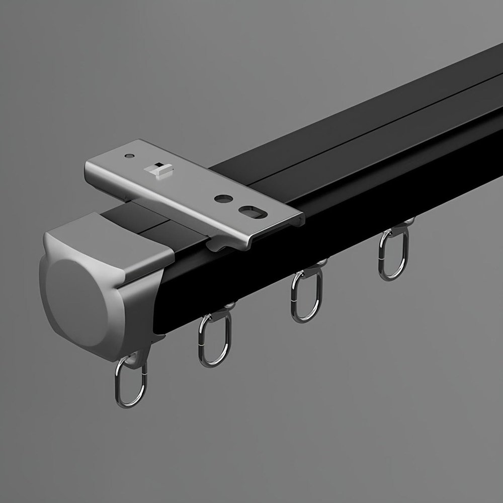 70–600 cm Heavy-Duty Curtain Track, 2 mm Aluminum, Wall/Ceiling Mount (Black, Ceiling, 0.7 m)