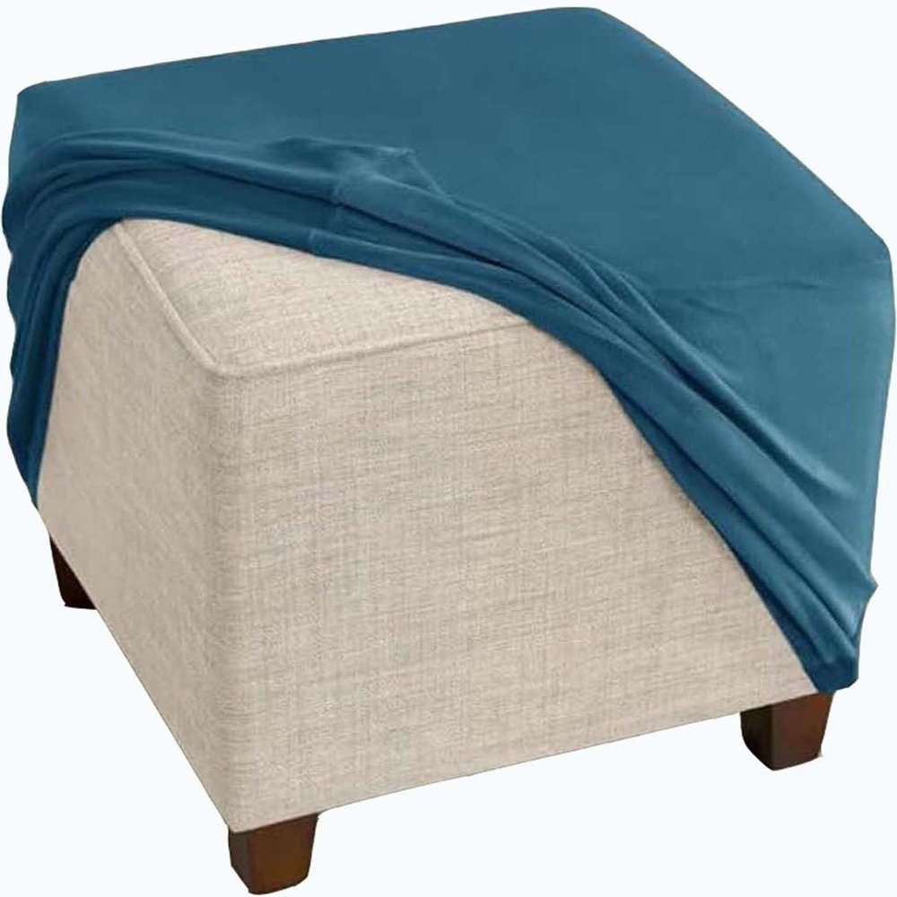Square Ottoman Cover, Stretch Velvet Slipcover, Color #10, 35 x 35 cm / 14 in