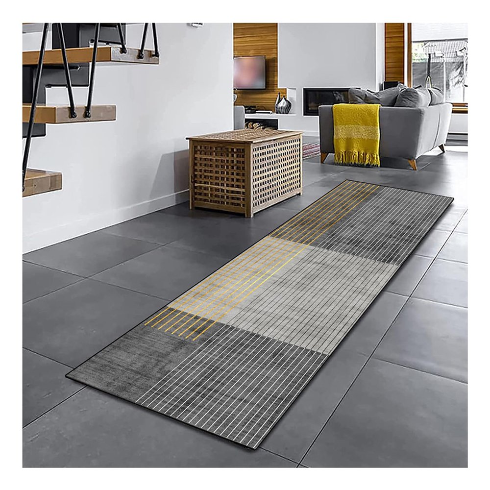 Siunwdiy Gray Geometric Hallway Runner Rug, 50 x 380 cm