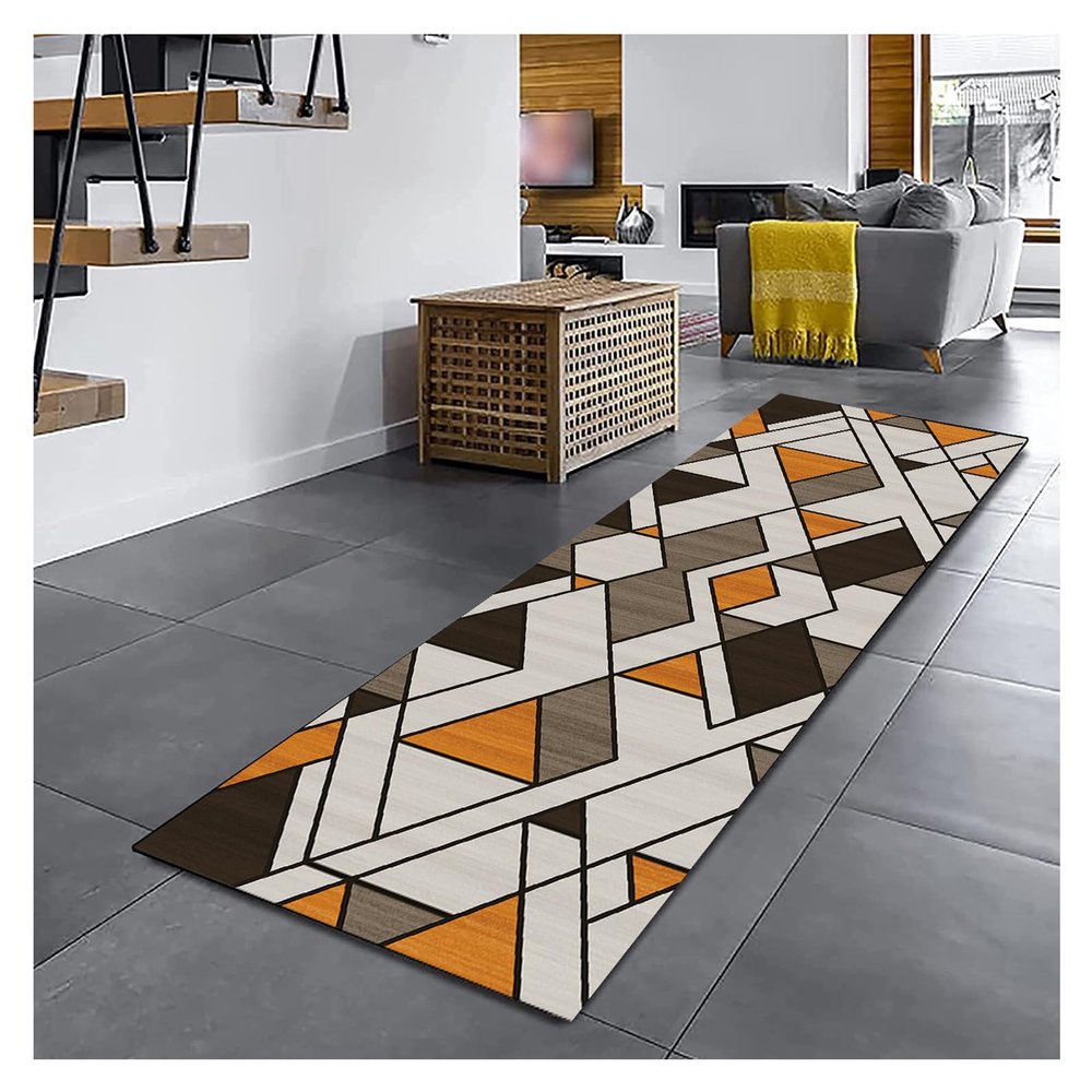 Siunwdiy Hallway Runner Rug 60 x 340 cm, Non-Slip, Washable, Colorful Geometric Pattern