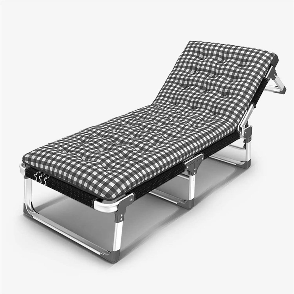 GEIRONV Folding Metal Sun Lounger, 5-Position Adjustable Backrest, Black, 190 x 68 x 28 cm