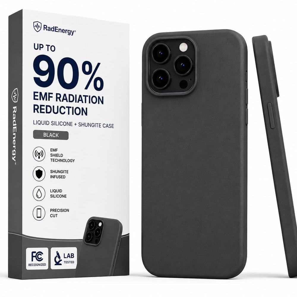 RadEnergy EMF Protection Case for iPhone with Liquid Silicone and Shungite, 5G Shielding and Reduction, Lightweight Protective Cover (Black, 13 Pro)