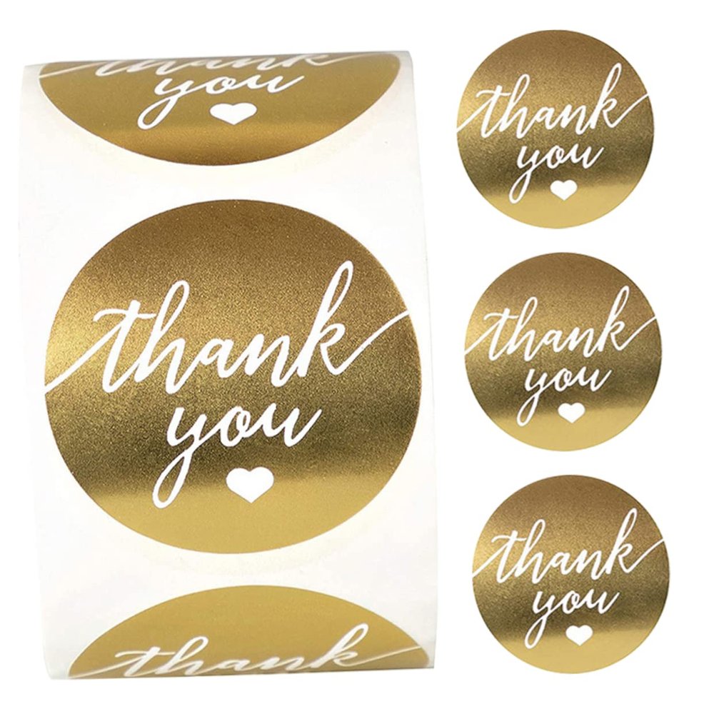 Gold Thank You Stickers, 500-Piece Roll of Paper Sealing Labels