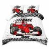 AILONEN Red Race Car Bed Set for Double Bed, Black-and-White Checkered Extreme Sports Theme, Soft and Breathable, 1 Comforter and 2 Pillowcases view 1