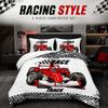 AILONEN Red Race Car Bed Set for Double Bed, Black-and-White Checkered Extreme Sports Theme, Soft and Breathable, 1 Comforter and 2 Pillowcases view 2