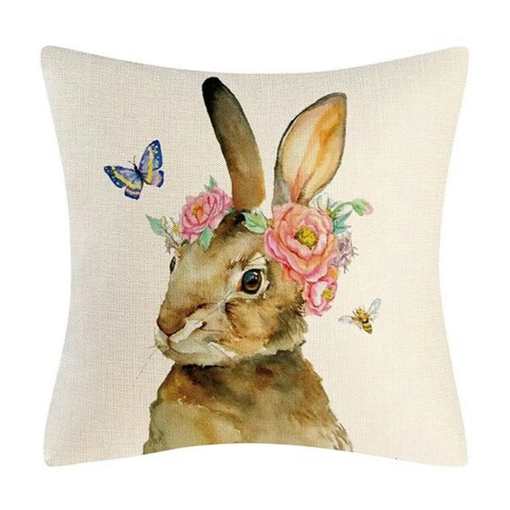 Happy Easter Linen Pillow Cover with Bunny, Flower, Chick and Egg, 45 x 45 cm-22