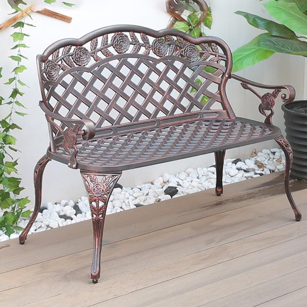 GAMAK Metal Garden Bench, 3-Seat, Red Copper