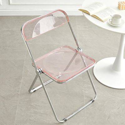 BIWKONI Modern Transparent Acrylic Folding Chair with Metal Frame and Backrest, Pink