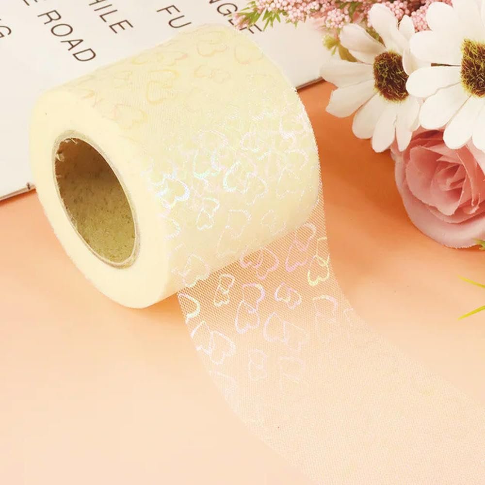 6 cm x 25 Yards Heart Tulle Ribbon for Valentine’s Day Gift Wrapping, DIY Crafts, Sewing, Hair Clips and Girls’ Hair Accessories
