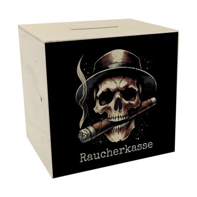 speecheese Wooden Savings Box, Smoker's Fund with Skull and Cigar