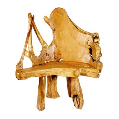 Windalf Teak Root Wood Bench, 134 cm, Handmade