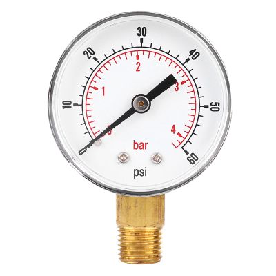 1/4 BSPT Brass Pressure Gauge, Dual Scale, 0–60 PSI / 0–4 Bar