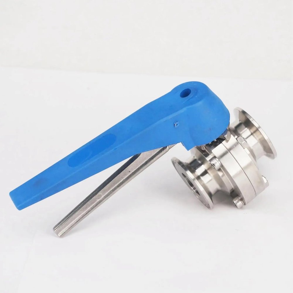 Fits Pipe OD: 102 mm, Sleeve OD: 119 mm, Tri-Clamp, 4 in, 304 Stainless Steel Butterfly Shut-Off Valve