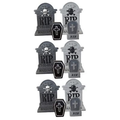 Cabilock 12-Piece Halloween Tombstone Decorations, Resin Graveyard Figurines for Indoor and Outdoor Use