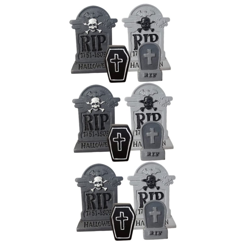 Cabilock 12-Piece Halloween Tombstone Decorations, Resin Graveyard Figurines for Indoor and Outdoor Use