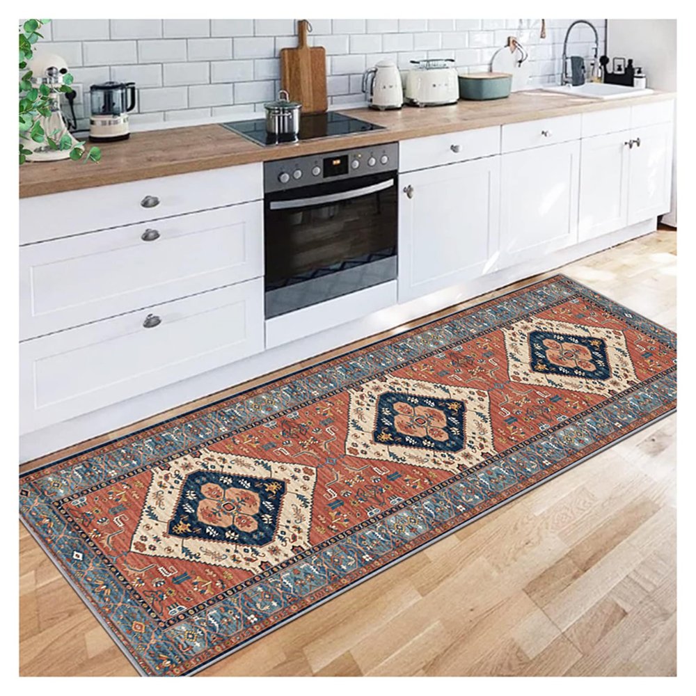 Siunwdiy Runner Rug, Red Boho, 60 x 420 cm, Vintage Narrow Hallway Runner