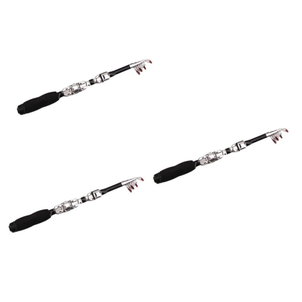 BESPORTBLE 3-Piece 1 m Kids' Mini Telescopic Fiberglass Fishing Rod Set, Black, Cork Handle