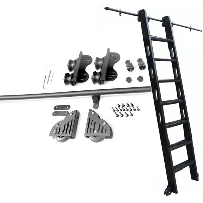 Hardware for Rolling Library Ladder, Black Steel Barn-Style Sliding Rail Kit (Ladder Not Included)