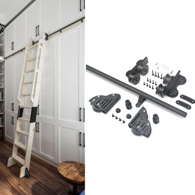 Retractable Sliding Library Ladder Hardware Kit, Satin Black Steel Rail, Without Ladder