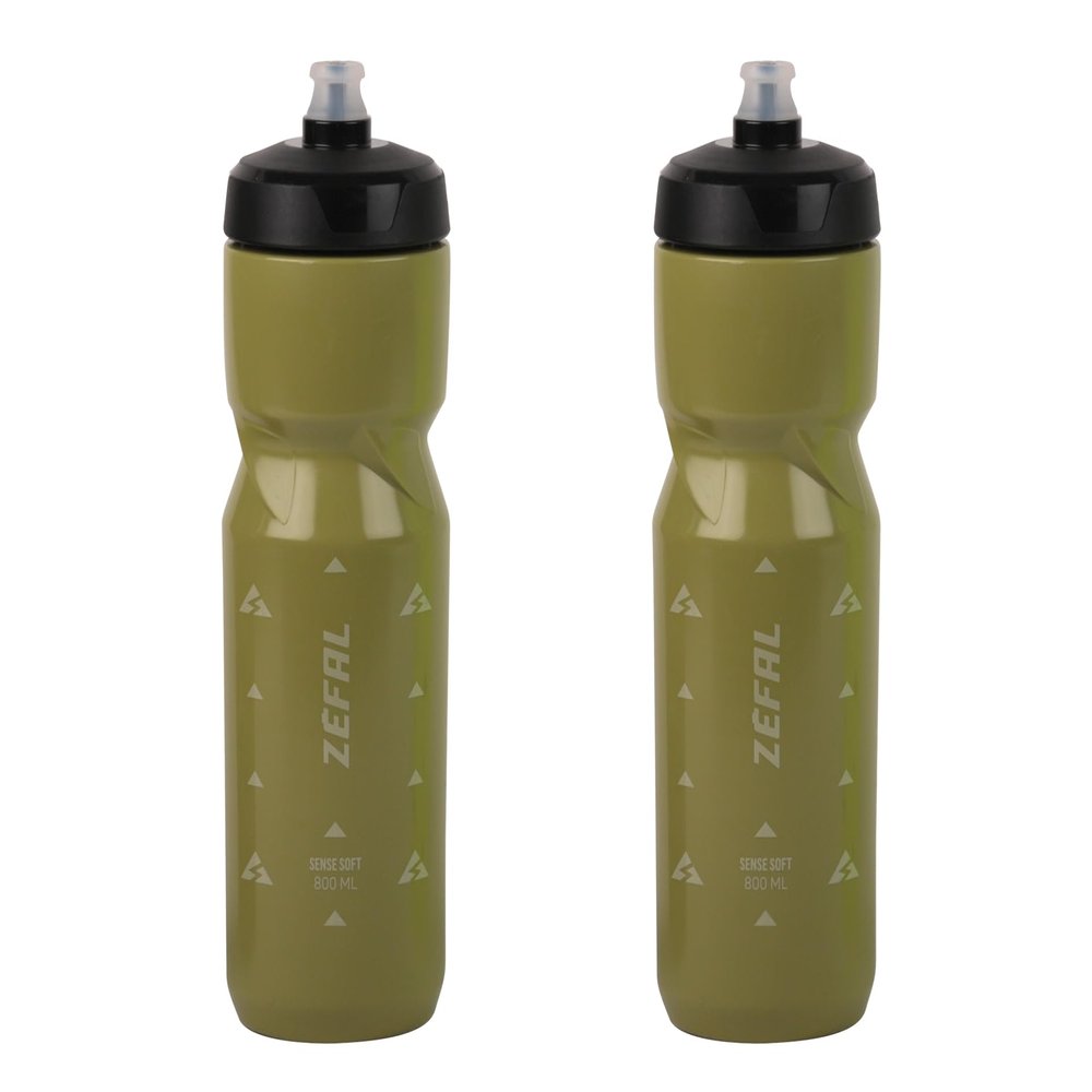 ZEFAL Pack Sense Soft 80 Bicycle & Mountain Bike Water Bottles, Olive Green, 2 x 800 mL