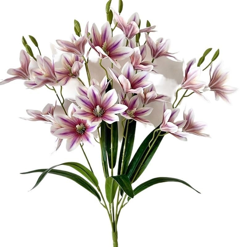 Simulated Magnolia Bouquet with 5 Forked Stems, 3D-Printed Artificial Flowers (Heart Purple)