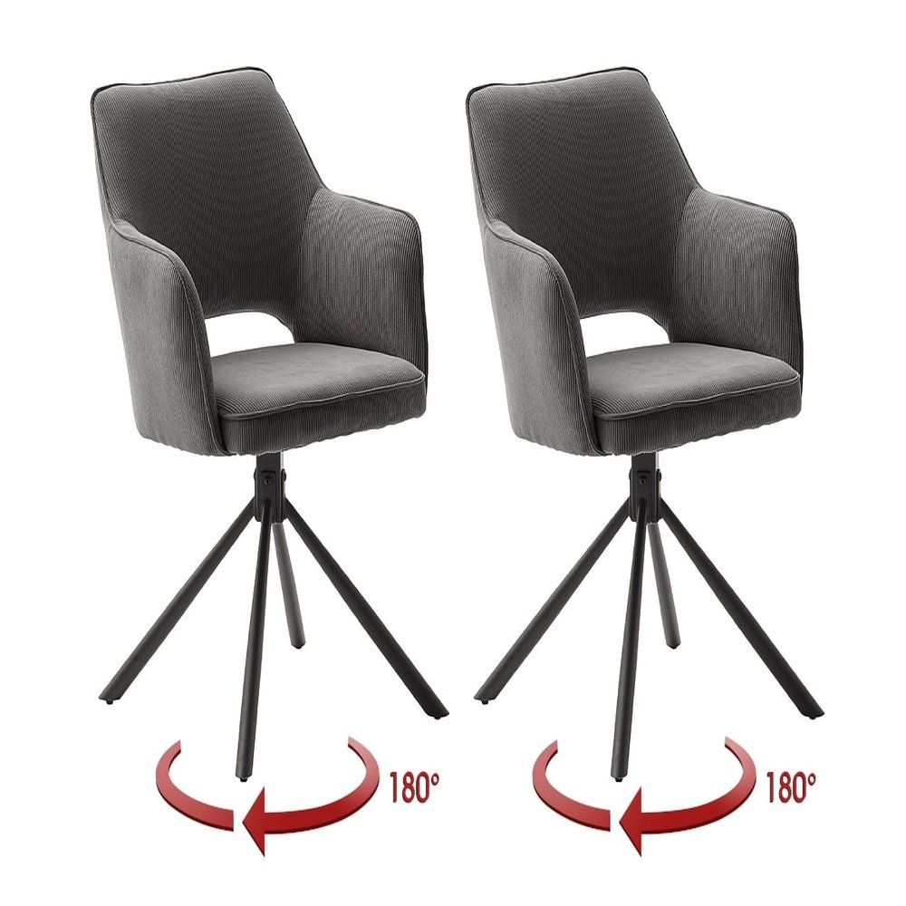 möbelando LUZON Armchair (Set of 2) in Anthracite – 61 x 85 x 61 cm (W x H x D)