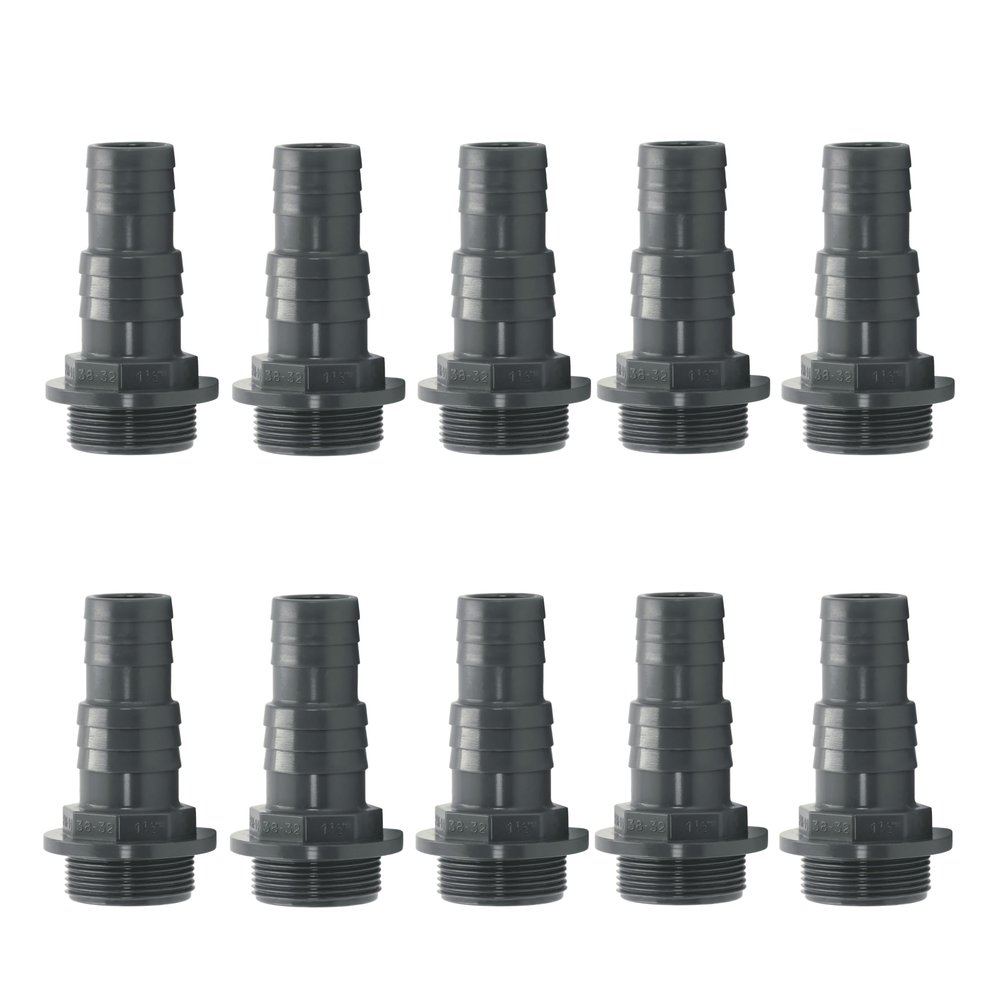 HAF 10-Pack PVC Pressure Hose Barb, 32/38 mm x 1 1/2 in. Male Thread, Gray PVC-U, PN16