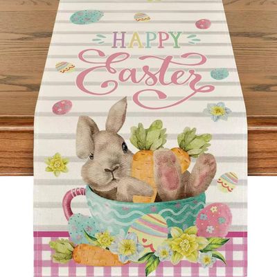 Odot Easter Jute Table Runner with Bunny Spring Decor, 33 x 90 cm, Color I