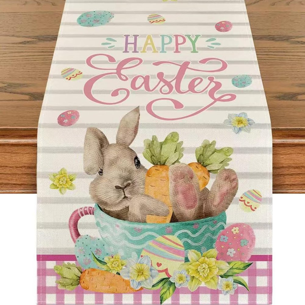 Odot Easter Jute Table Runner with Bunny Spring Decor, 33 x 90 cm, Color I