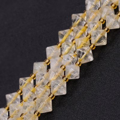 GEM-Inside 40-Pc. 8 mm Faceted Bipyramid Double-Cone Beads, AAA Natural Citrine Quartz Gemstone Spacer Beads for Jewelry Making