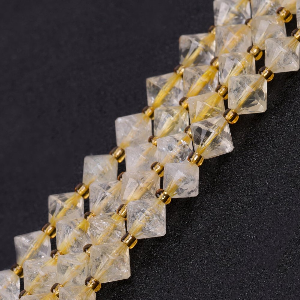 GEM-Inside 40-Pc. 8 mm Faceted Bipyramid Double-Cone Beads, AAA Natural Citrine Quartz Gemstone Spacer Beads for Jewelry Making