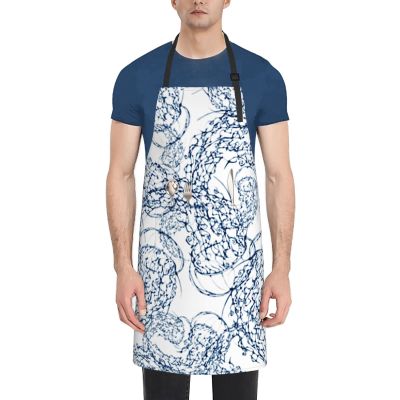 Unisex Bib Apron with 2 Pockets, Satin Finish, Blue and Black, One Size