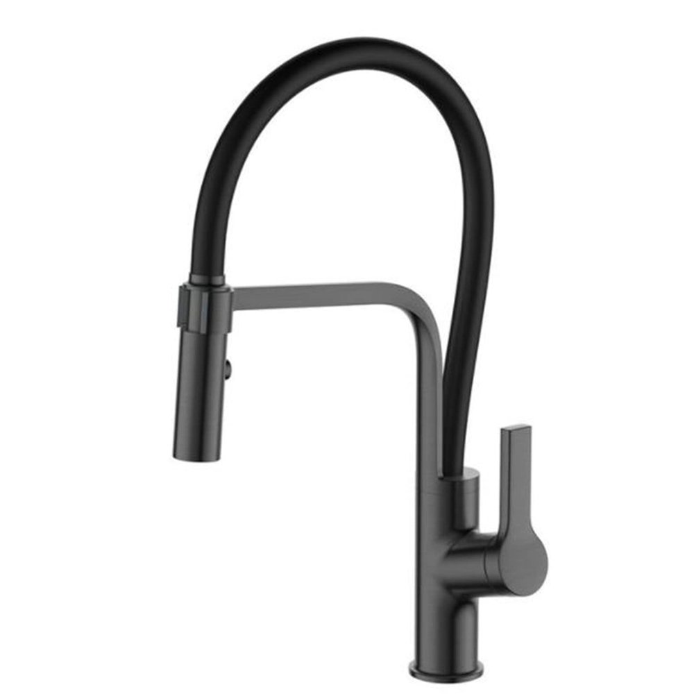Kitchen Faucet with Pull-Out Sprayer, Sink Mixer Tap, Brass, Hot and Cold Water, Multifunctional Single-Hole Pull-Out Kitchen Faucet—Gray (Color: Brushed Gold)