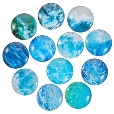 20 Round Crystal Glass Refrigerator Magnets with Ocean Designs