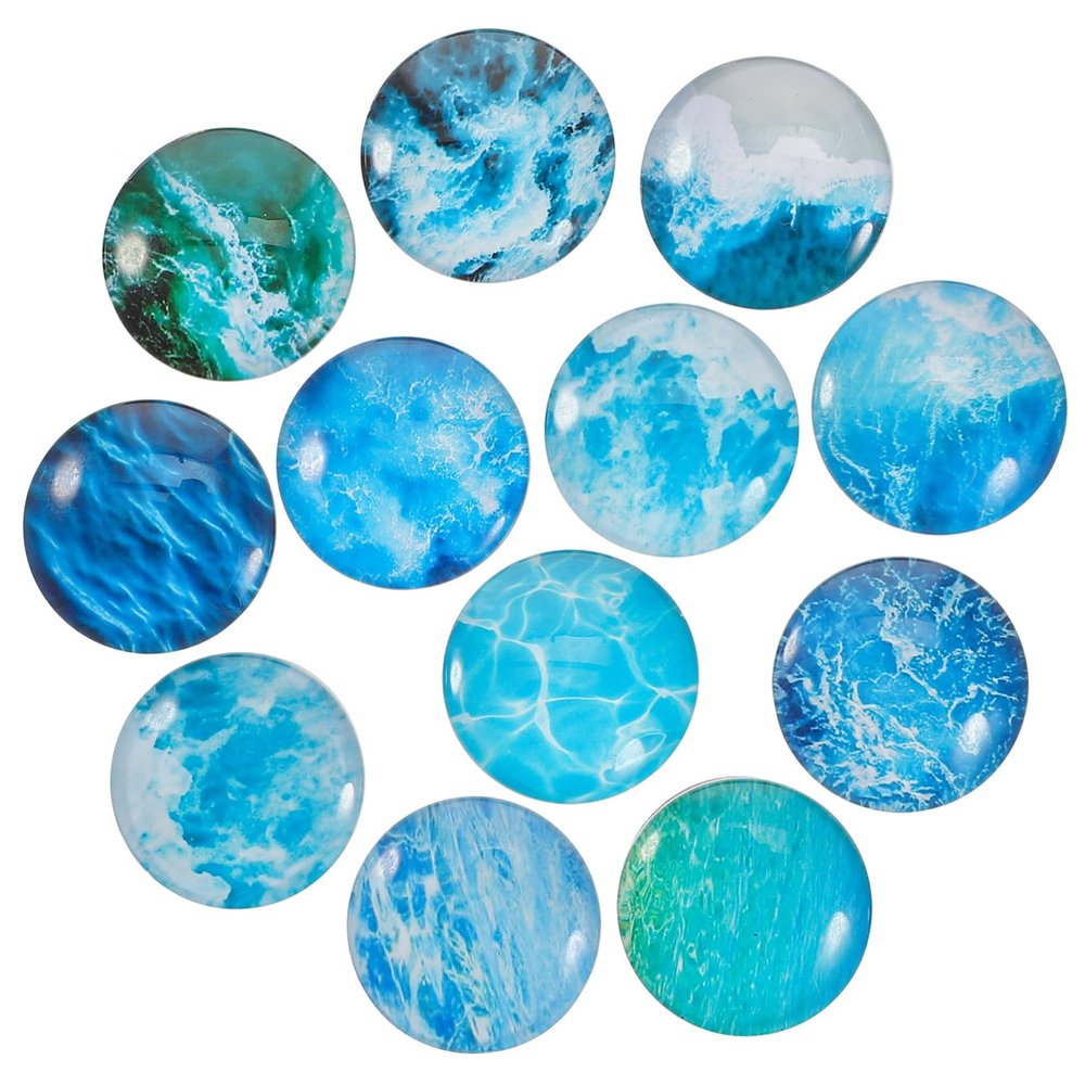 20 Round Crystal Glass Refrigerator Magnets with Ocean Designs