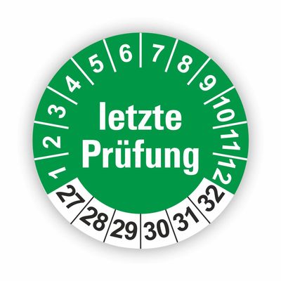 Fassbender-Druck PRFPLAKETTEN – High-Quality Inspection Stickers, LAST INSPECTION, 40 mm – Self-Adhesive PVC Film – Maintenance Labels for Inspections – Inspection Sticker for Inspection Records (120 Pieces)