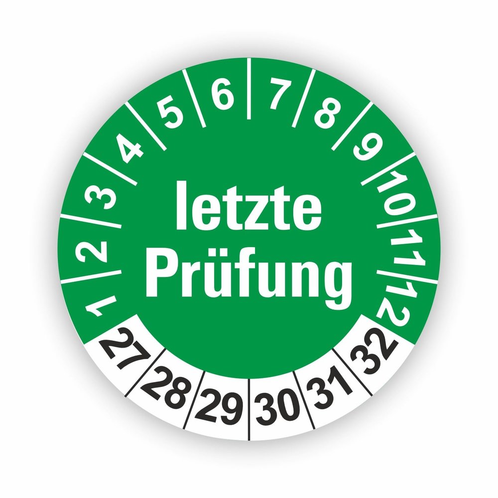 Fassbender-Druck PRFPLAKETTEN – High-Quality Inspection Stickers, LAST INSPECTION, 40 mm – Self-Adhesive PVC Film – Maintenance Labels for Inspections – Inspection Sticker for Inspection Records (120 Pieces)