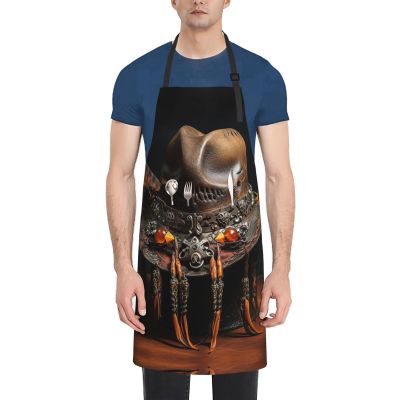 SSIMOO Printed Kitchen Apron, Beach Boat Design, American West Rodeo Hat 1, One Size