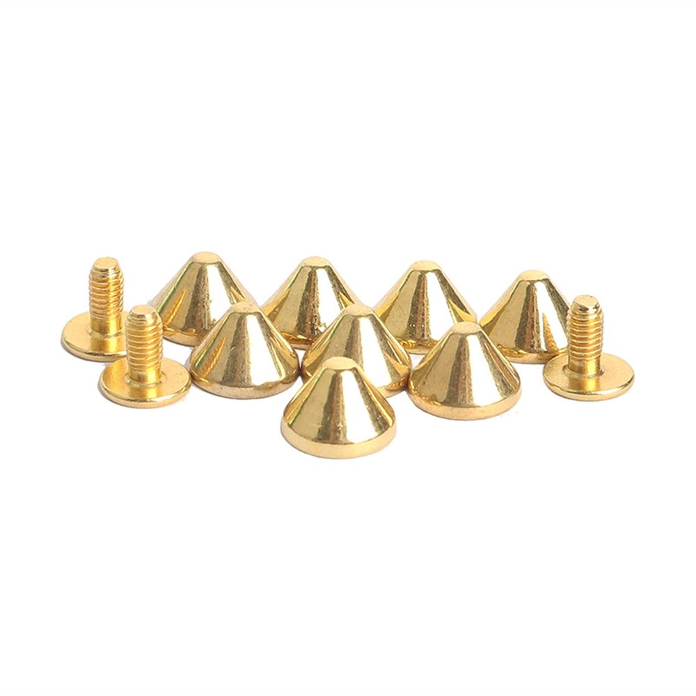 100 Gold Cone Spike Screw Rivets, 9 x 6 mm, for Leather Craft and DIY