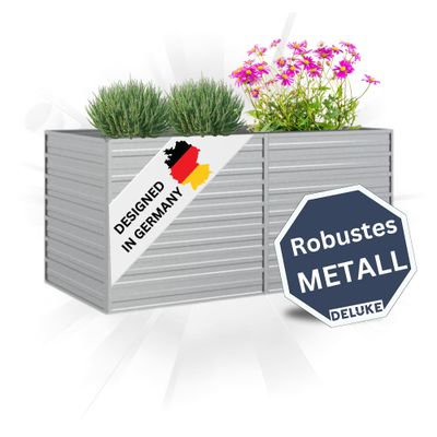 DELUKE Oskar Raised Garden Bed, Silver, 160 x 80 x 77 cm, Galvanized Steel