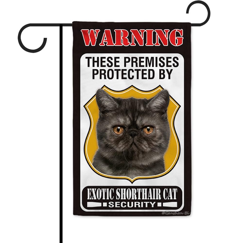 Ganshan Bi These Premises Protected by Exotic Shorthair Cat Garden Flag, Cat Warning Welcome Yard Sign, Double-Sided, 12.5 x 18 Inches