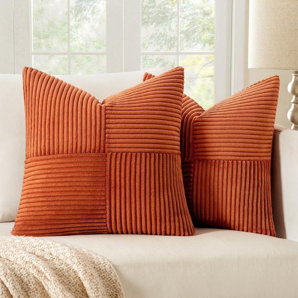 MIULEE Set of 2 Caramel Corduroy Velvet Pillow Covers, 16 x 16 in