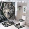 4-Piece Vintage Wolf Shower Curtain Set, Natural Gray view 1